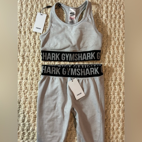 GYMSHARK Sports Bra top flex high rise leggings light grey marl black active set - Picture 4 of 10